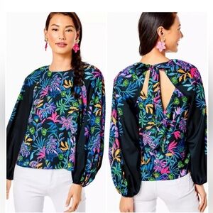 NWT Lilly Pulitzer Imani Long Sleeve Top in Paradise Glow Onyx Size Medium